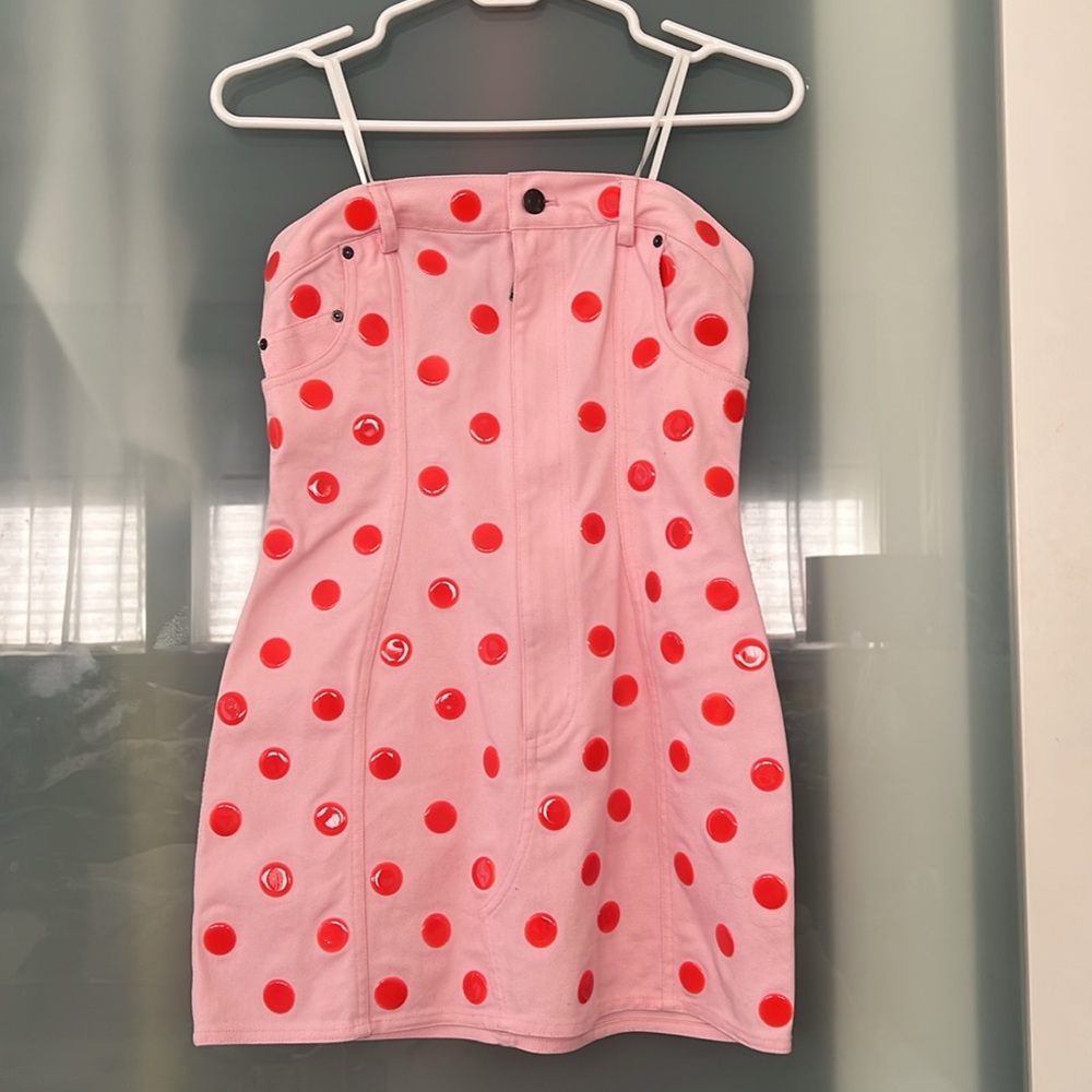 Area Star Pink Polka Dot Denim Dress - Picture 5 of 8